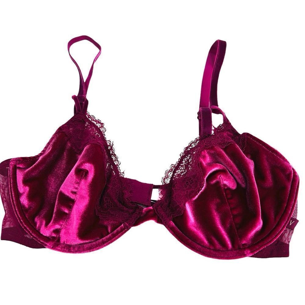 Victoria’s Secret dark pink velvet unlined demi bra size 34D